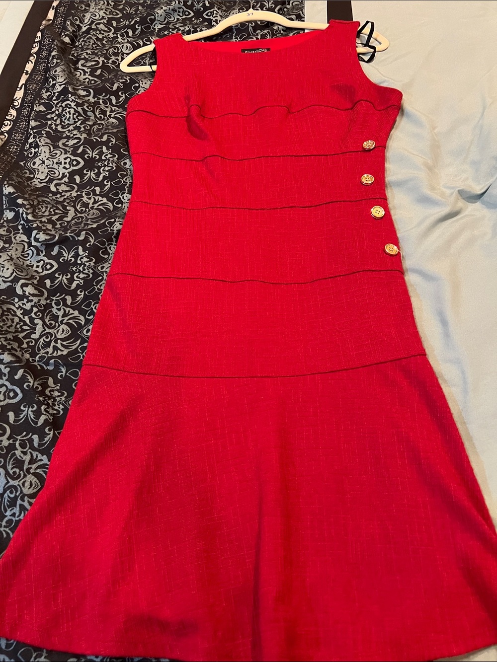 Enfocus Studio Red Sleeveless Midi Dress with Gold Buttons - Picture 2 of 7